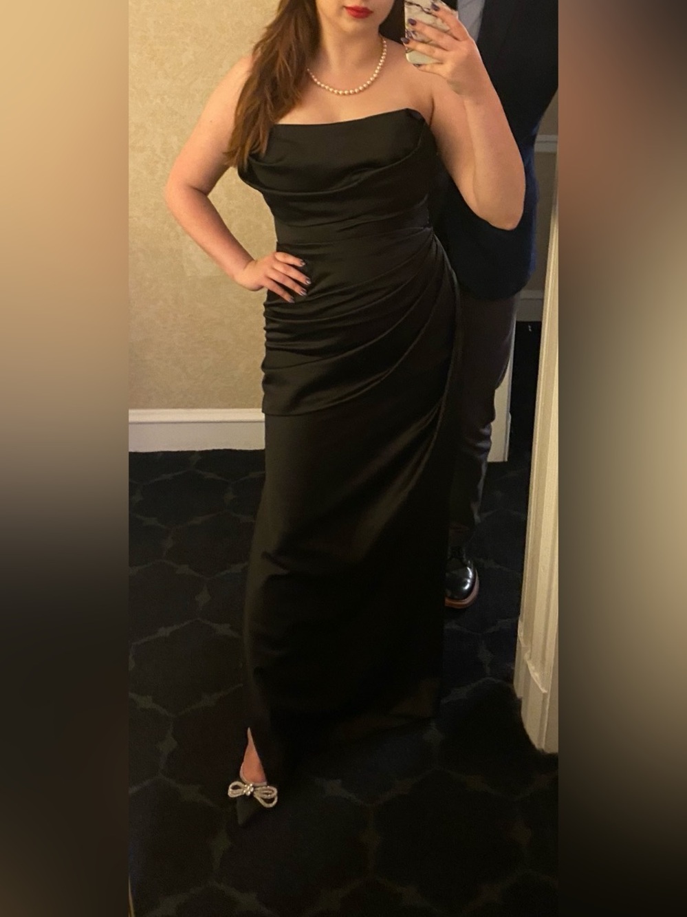 House of CB Black Satin Draped Maxi Gown Size L
